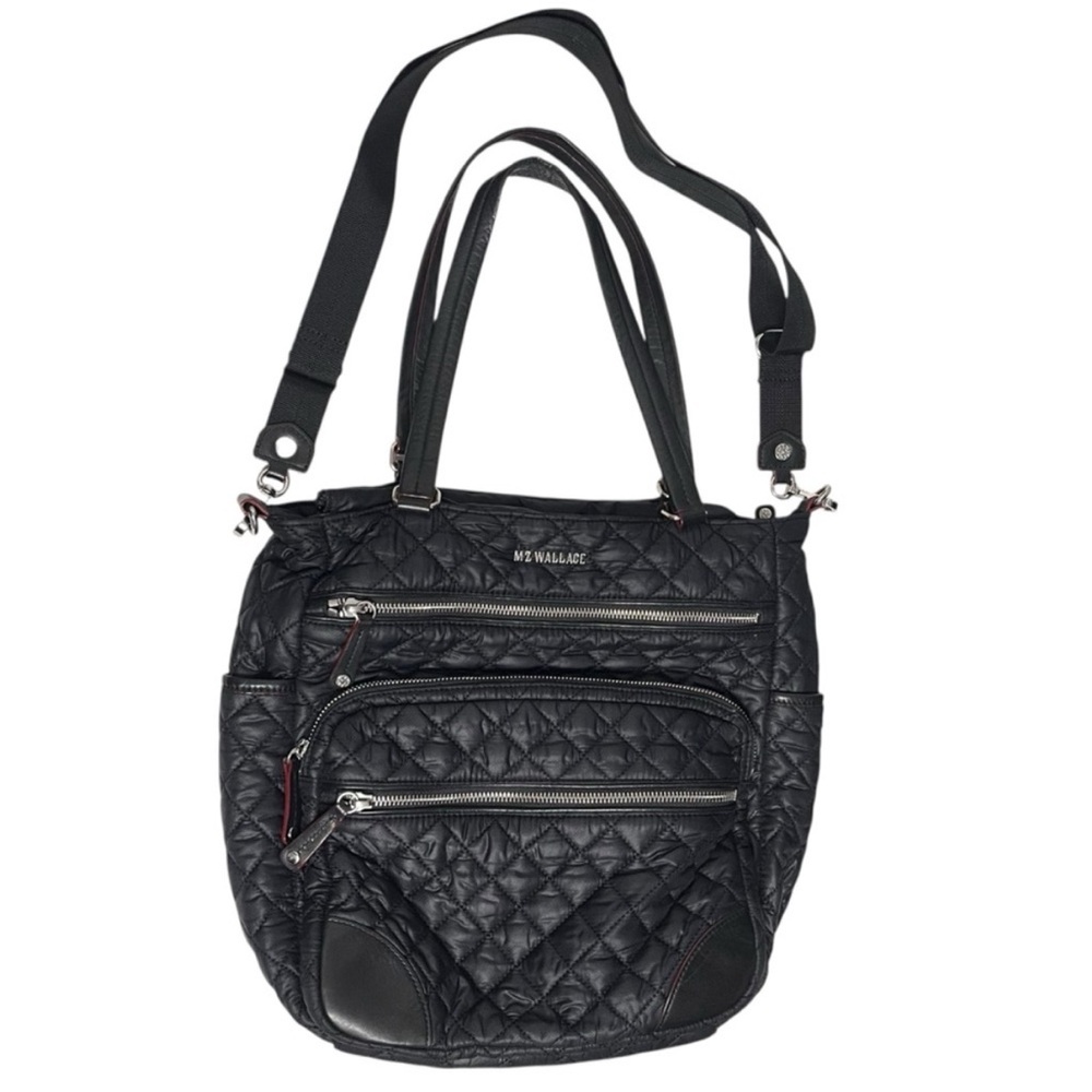 MZ WALLACE Medium Crosby Quilted Nylon Black Crossbody Magazine Tote Purse Bag - Picture 8 of 9